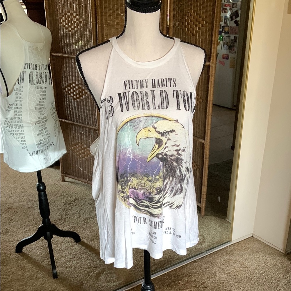 Billabong Cream Filthy Habits 73 World Tour Rare Sleeveless Graphic Muscle Tee